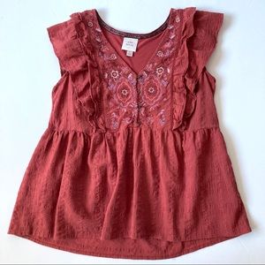 Knox Rose Bohemian Print Ruffle Blouse